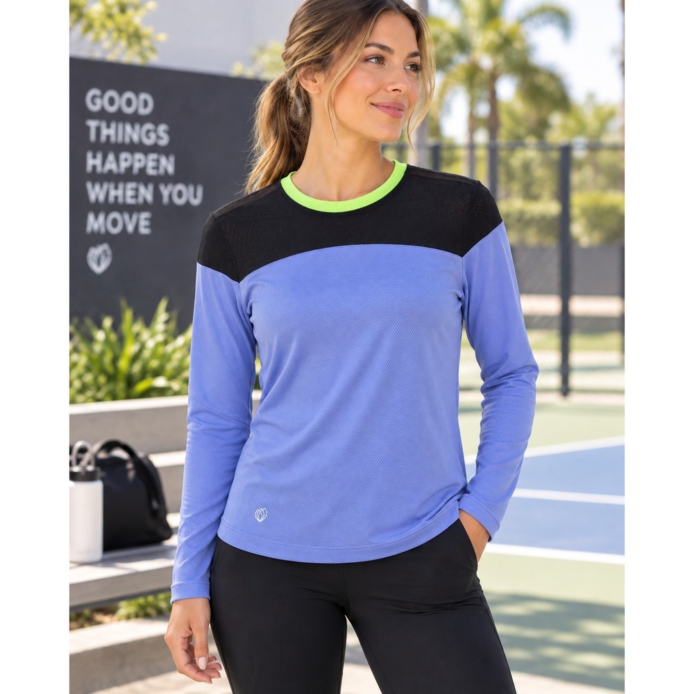 GGblue Luxe Sport Women's M Long Sleeve Mesh Athletic Top Purple Black